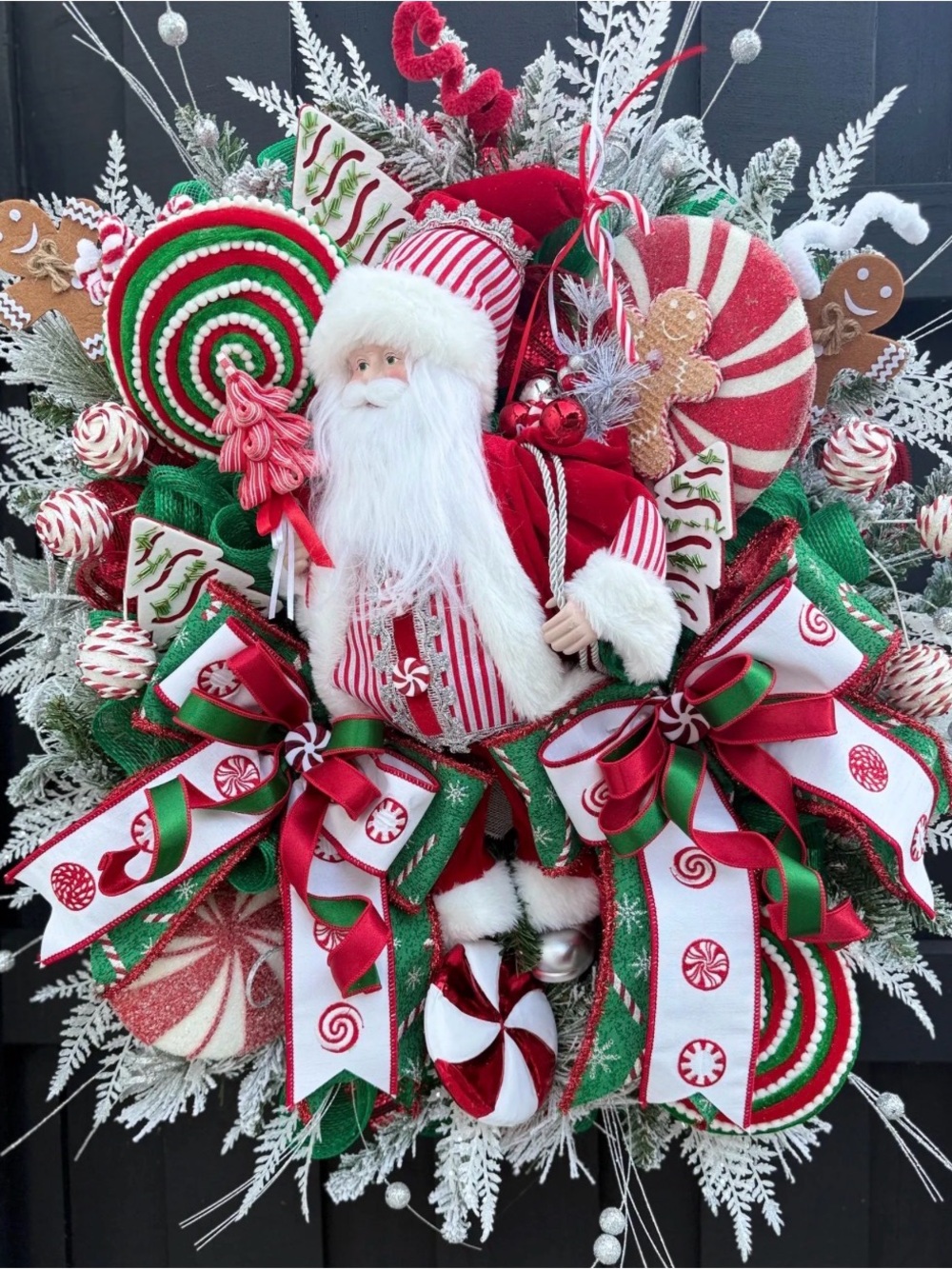 Holiday Santa Peppermint Door Wreath - Red & Green